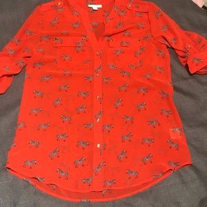 Zebra animal pattern buttondown orange scarlet top